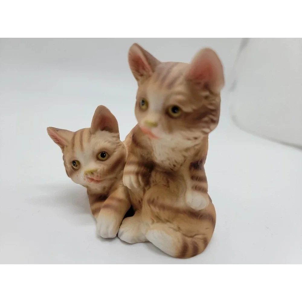 Homco Orange Striped Twin Tabby Kittens Porcelain Cats Figurine C-3728